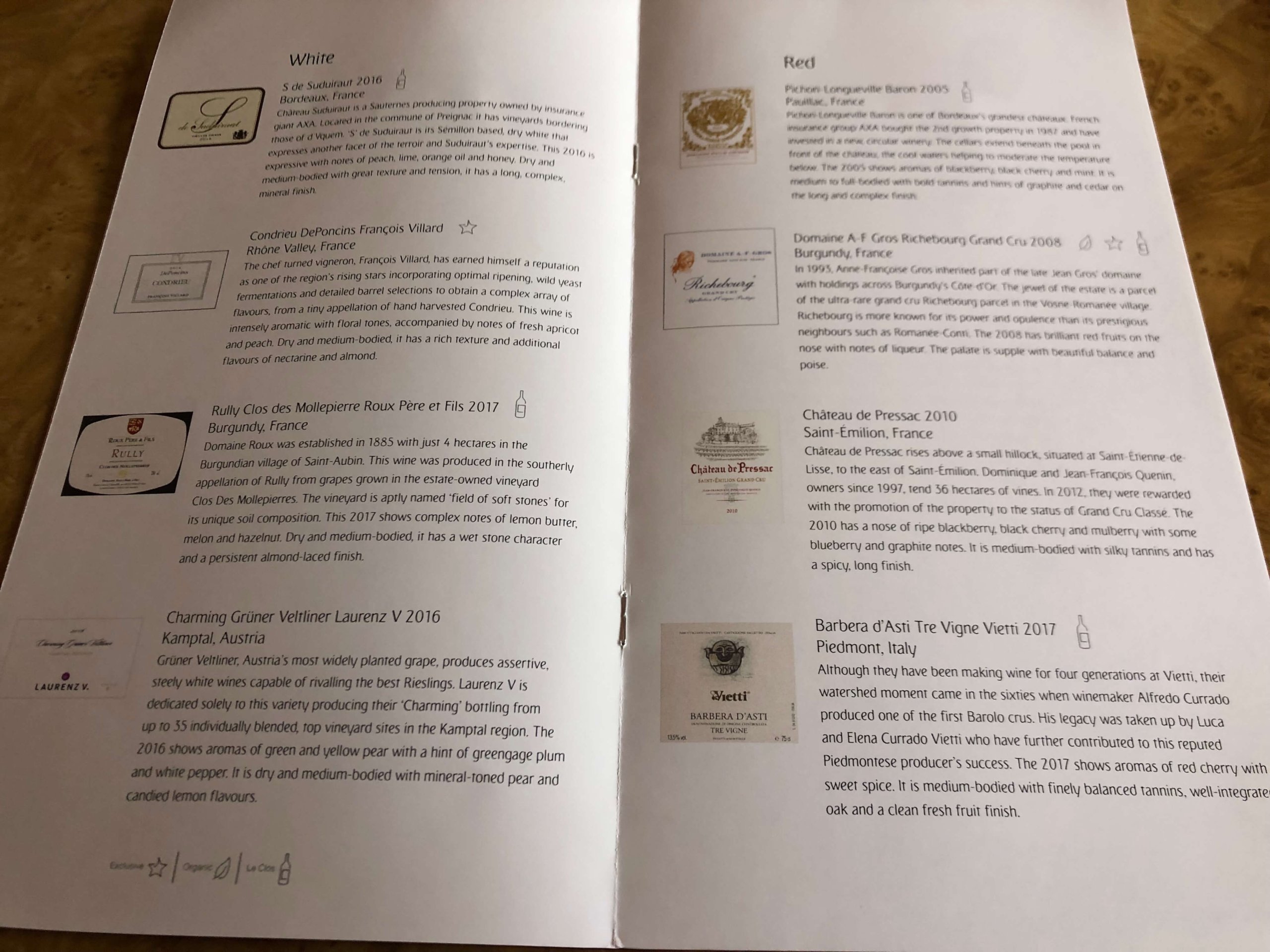 エミレーツ航空・ファーストクラスワインリスト