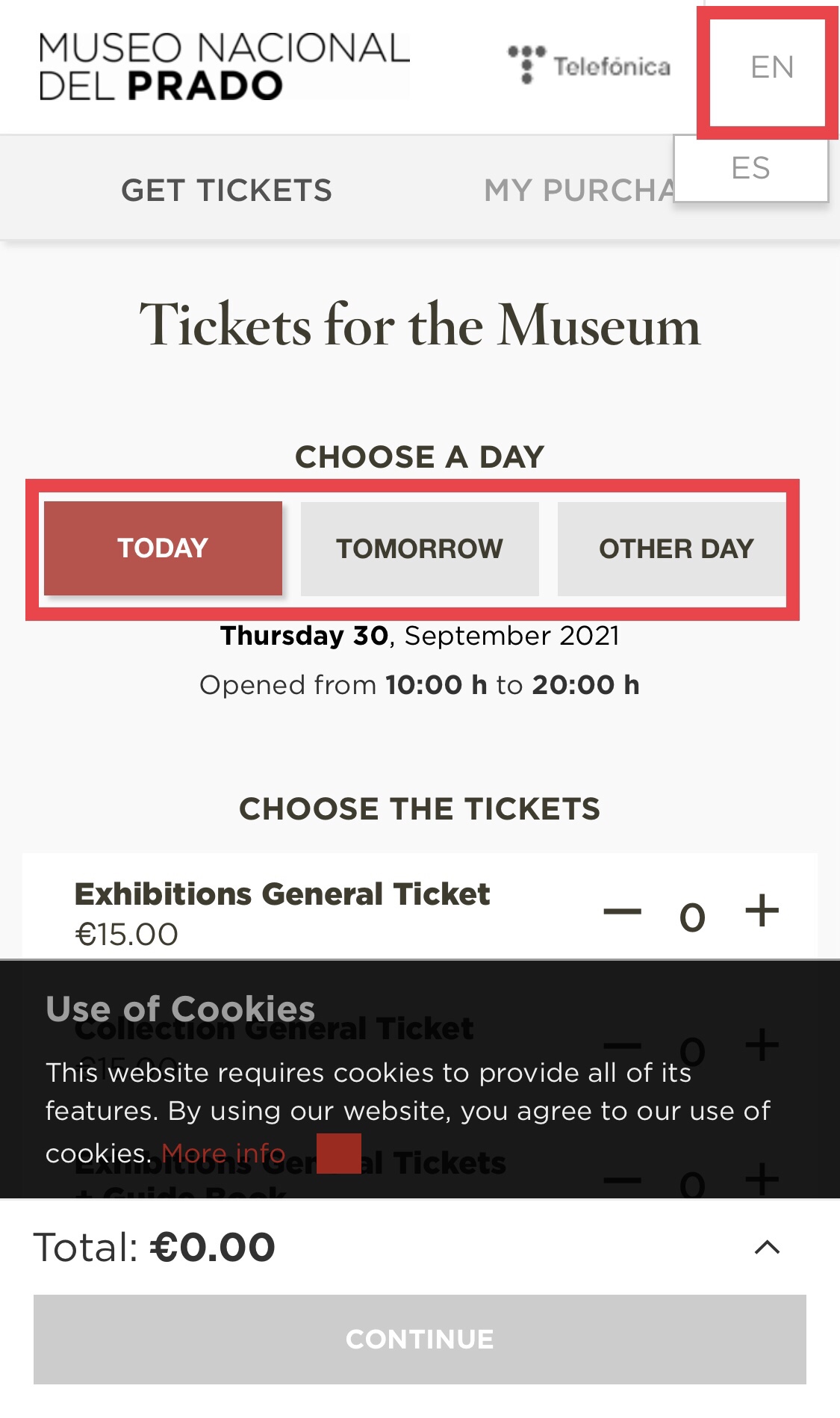 プラド美術館予約画面