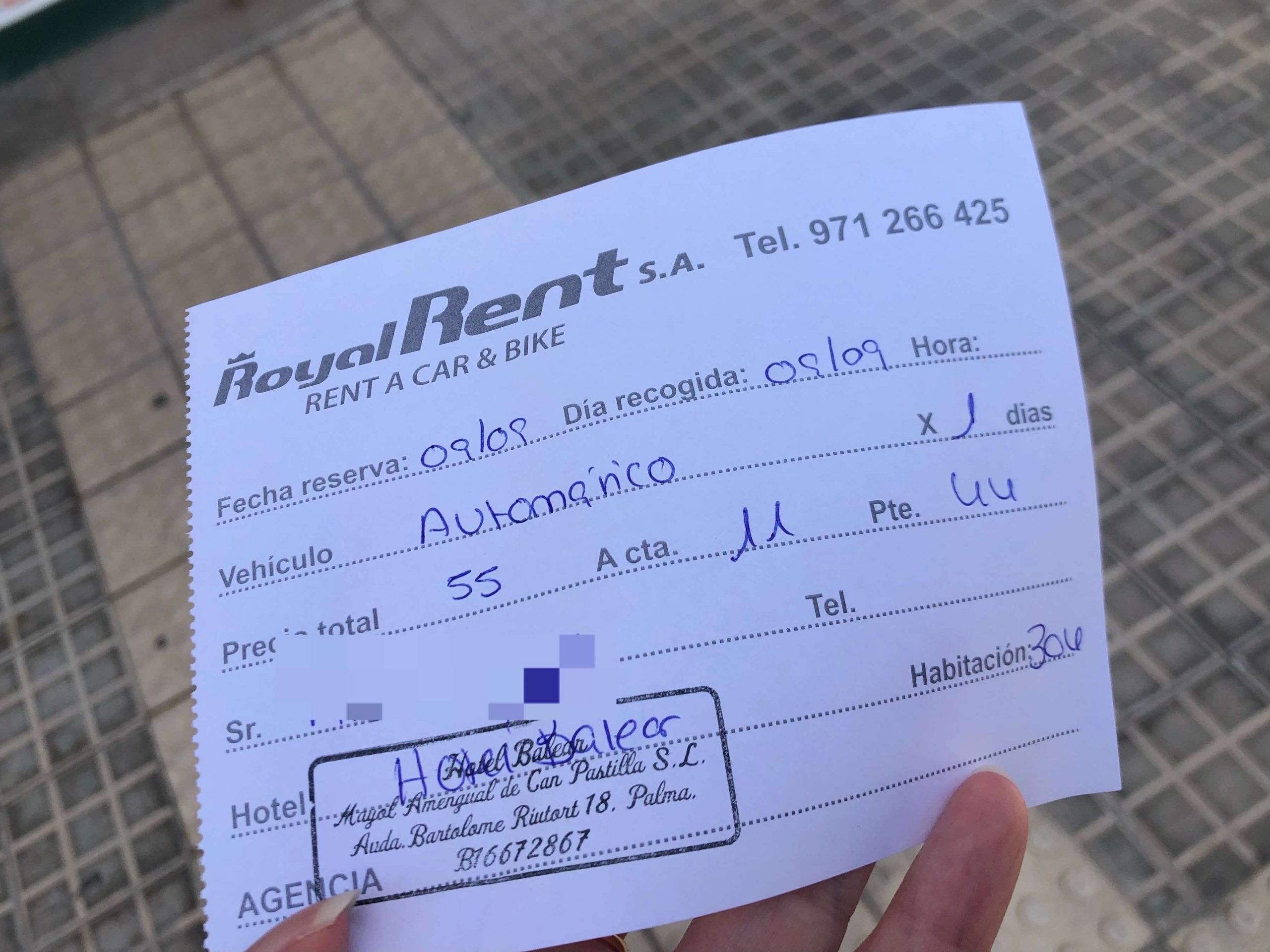 レンタカー予約票