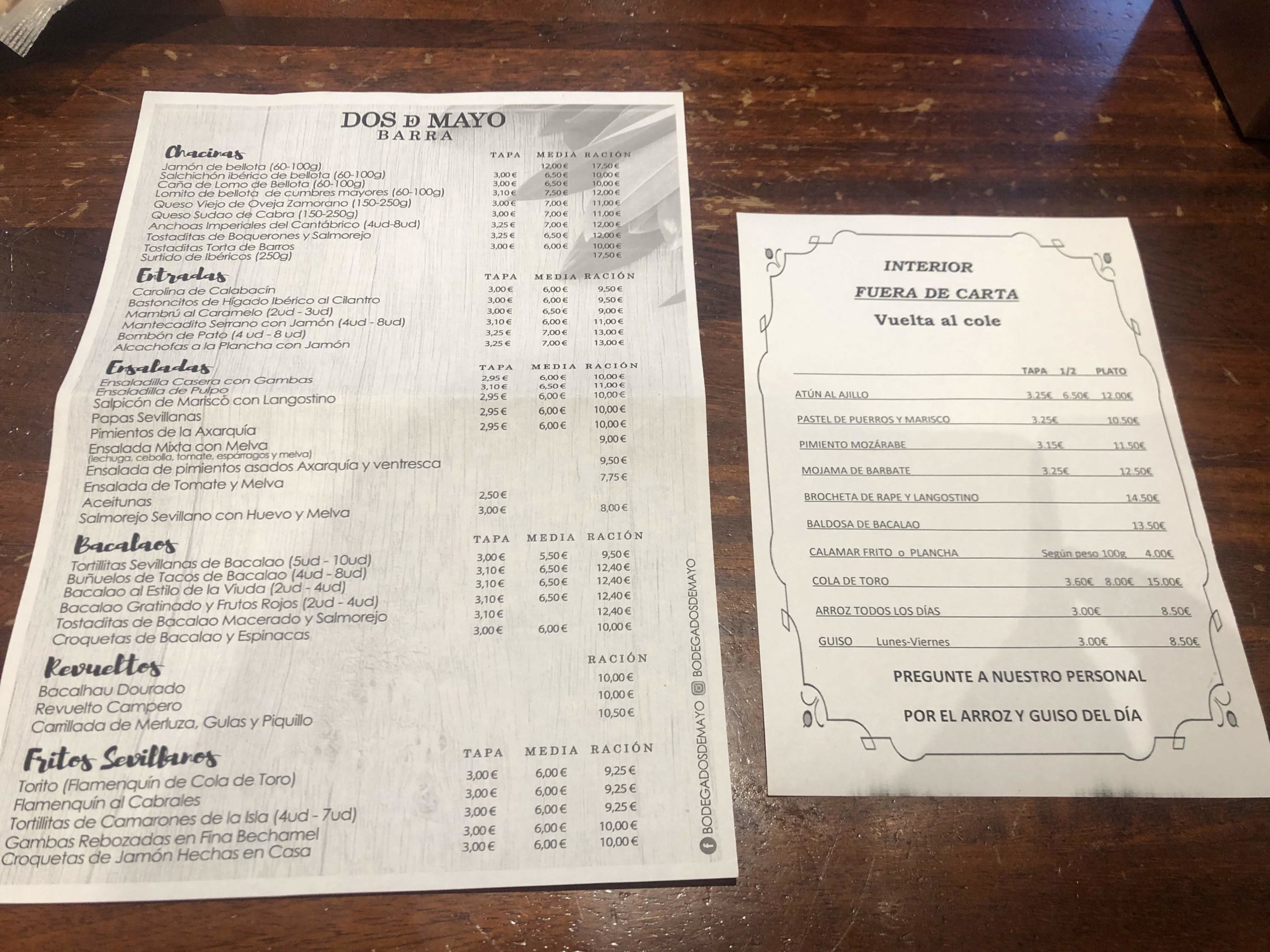 ドス・デ・マヨ　メニュー