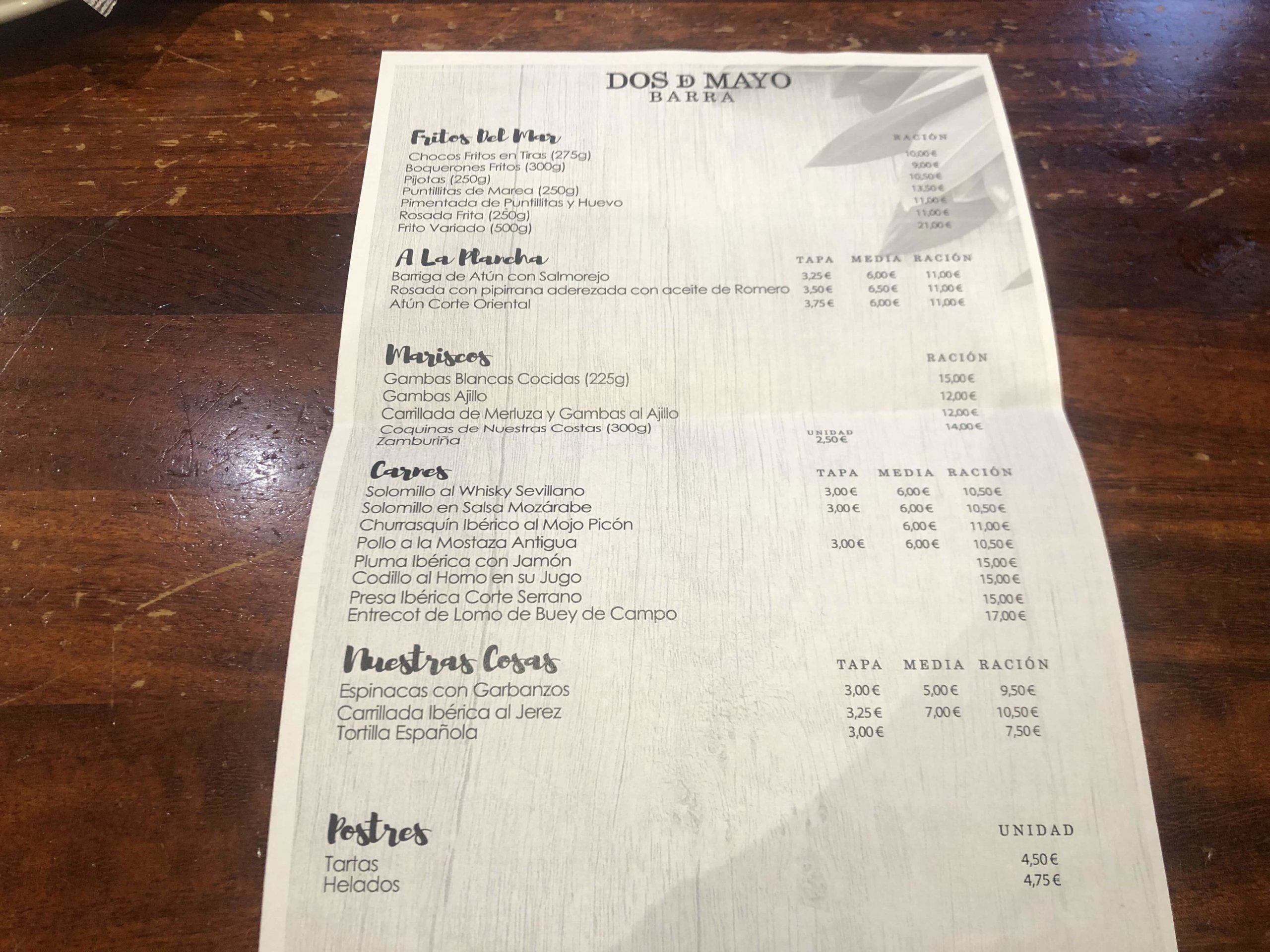 ドス・デ・マヨ　メニュー