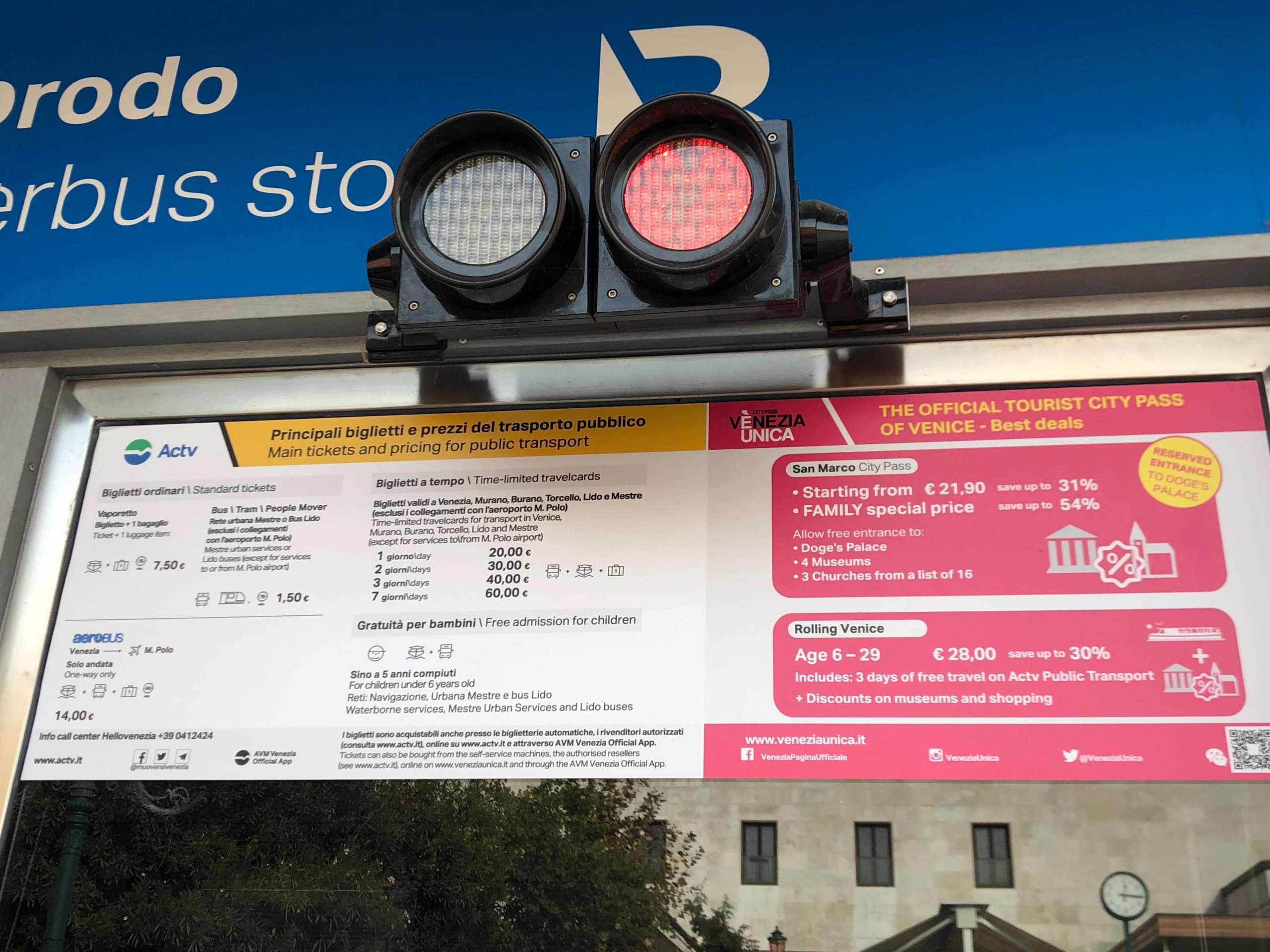 ベネツィア・ヴァポレット料金表