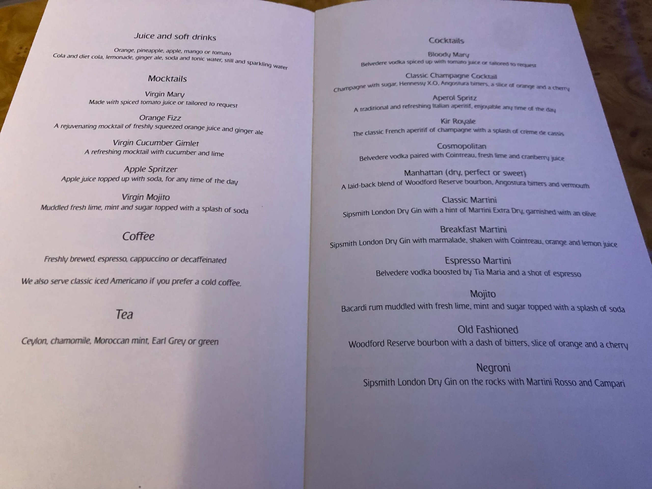 エミレーツ・ビジネスクラス・メニュー